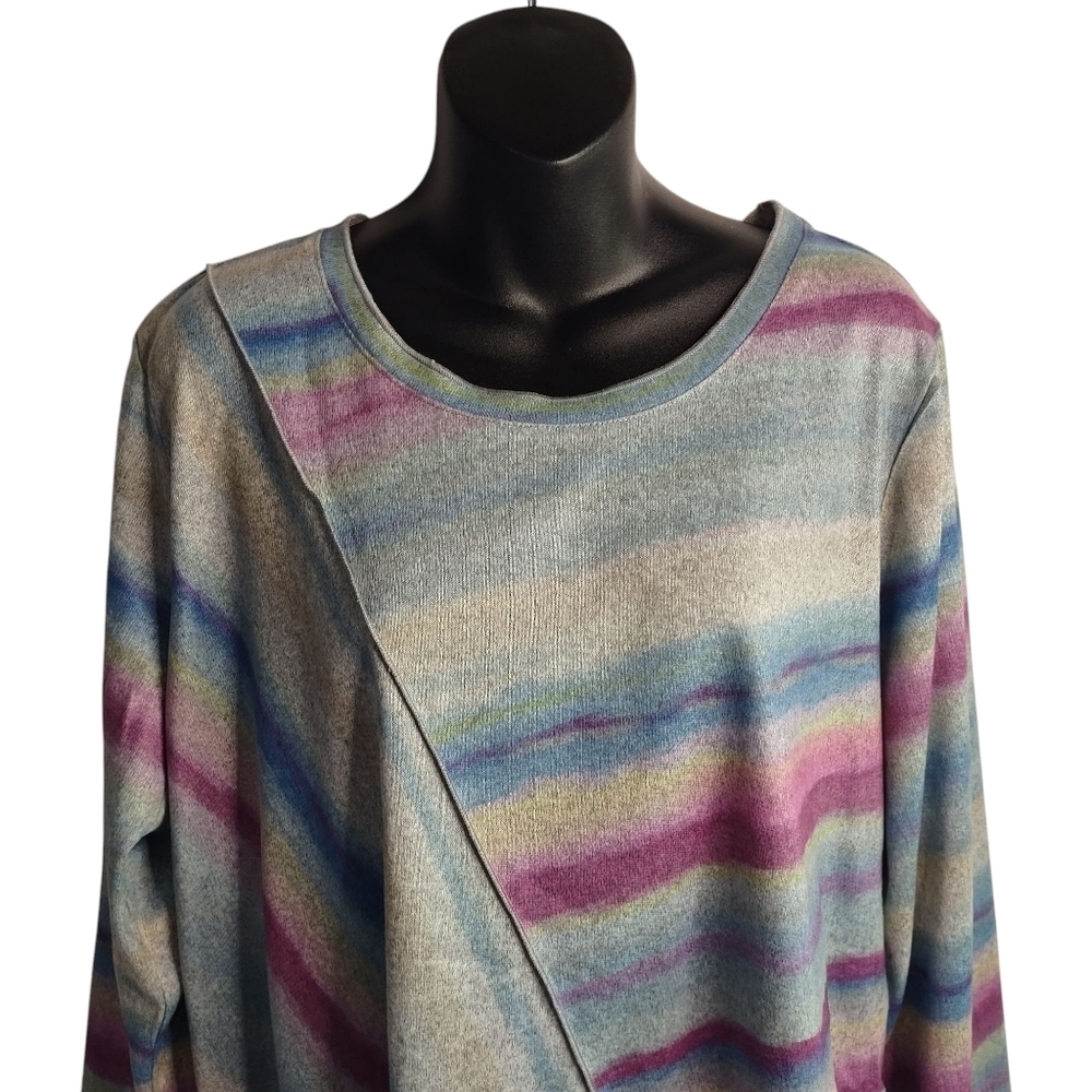 CJ Banks Top Women's Multicolor Crewneck Longsleeve Top Blouse Plus Size 1X NWT - Picture 3 of 11